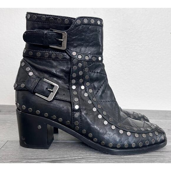 Laurence Dacade Womens Gatsby Studded Leather Boot In‎ Black Size EU 37.5 Biker - Picture 2 of 8